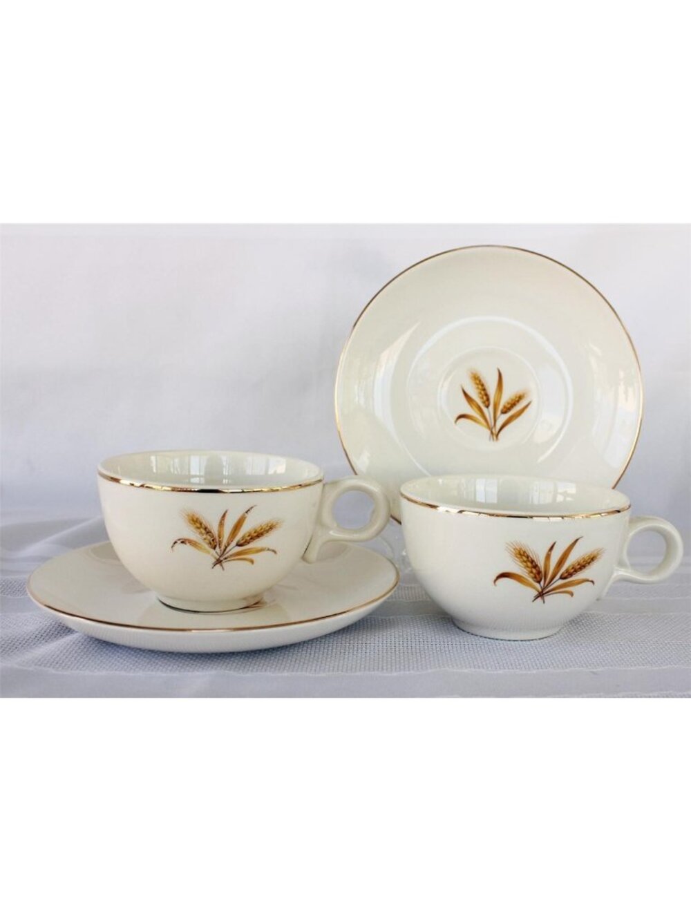 Taylor Smith & Taylor TS&T Wheat Pattern Cup Saucer Set Vtg 1950s Mid-Century